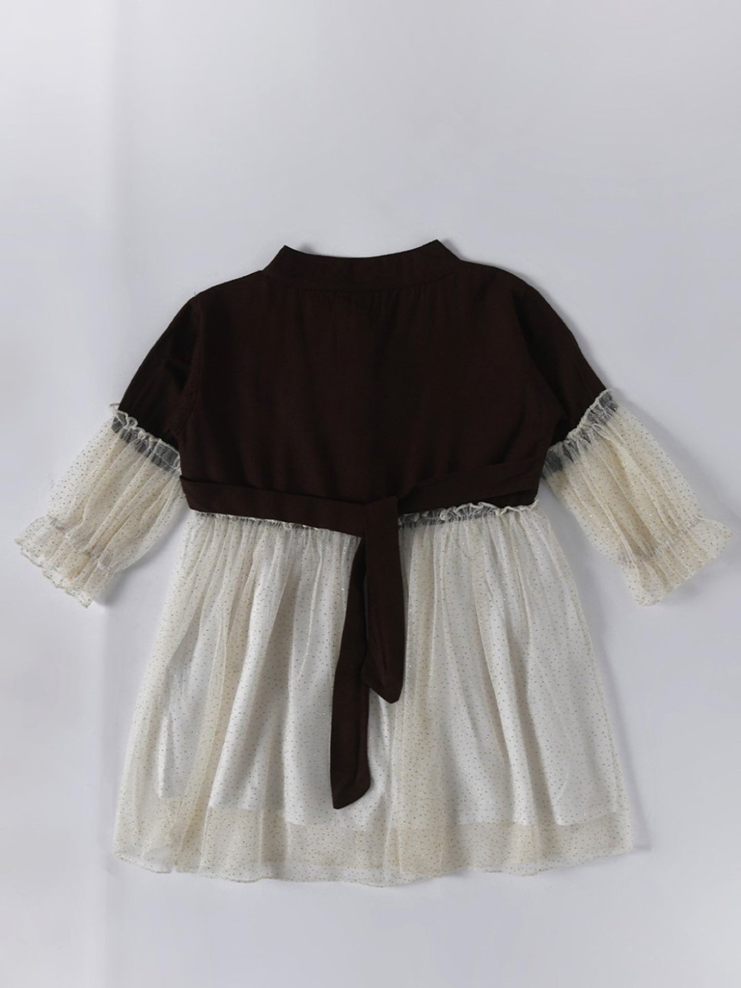 Bella Moda Kids Brown & White Embellished Full Sleeves Fit & Flare Dress