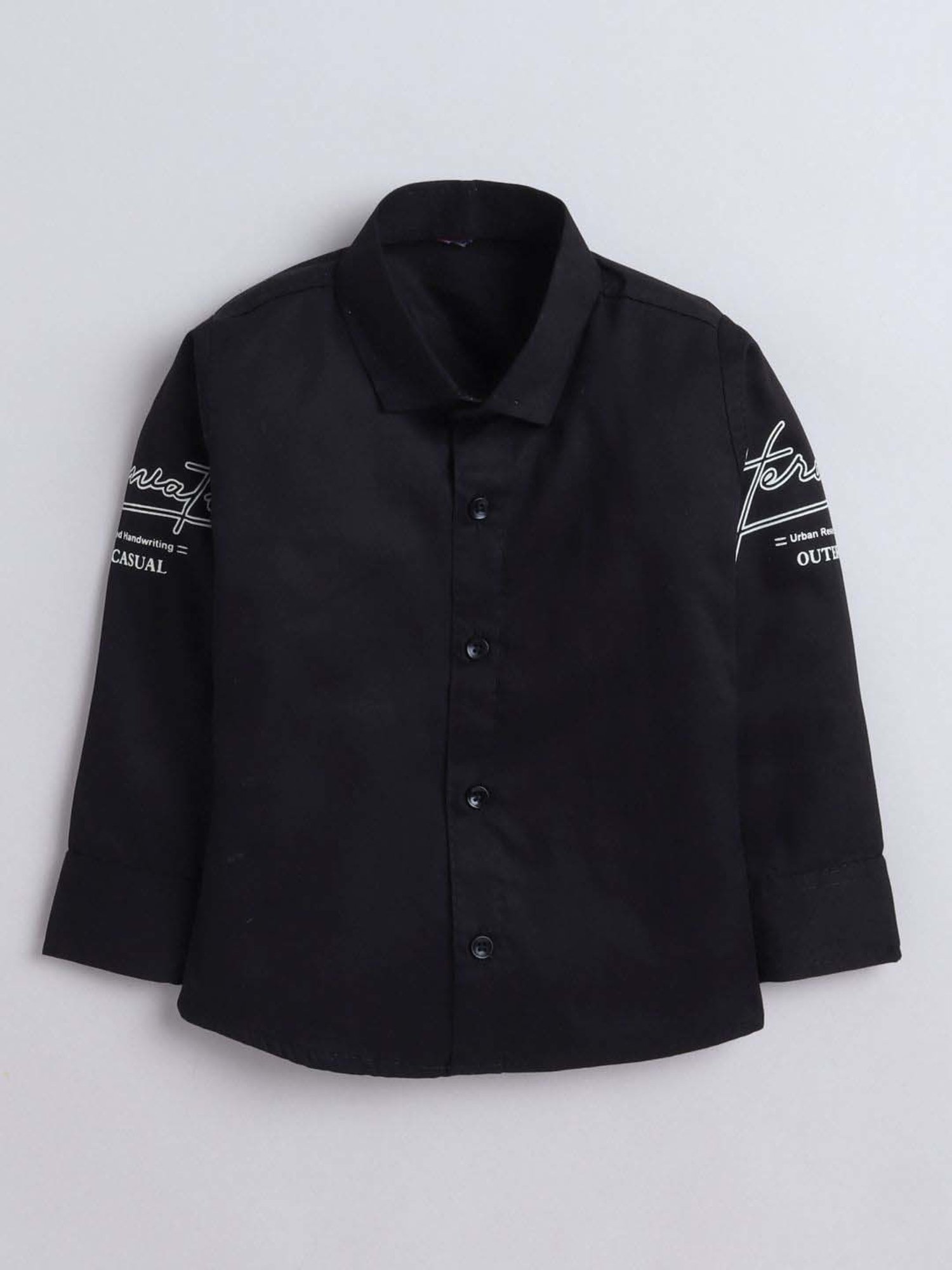 Fourfolds Boys Cream Solid Full Sleeves Clothing Set