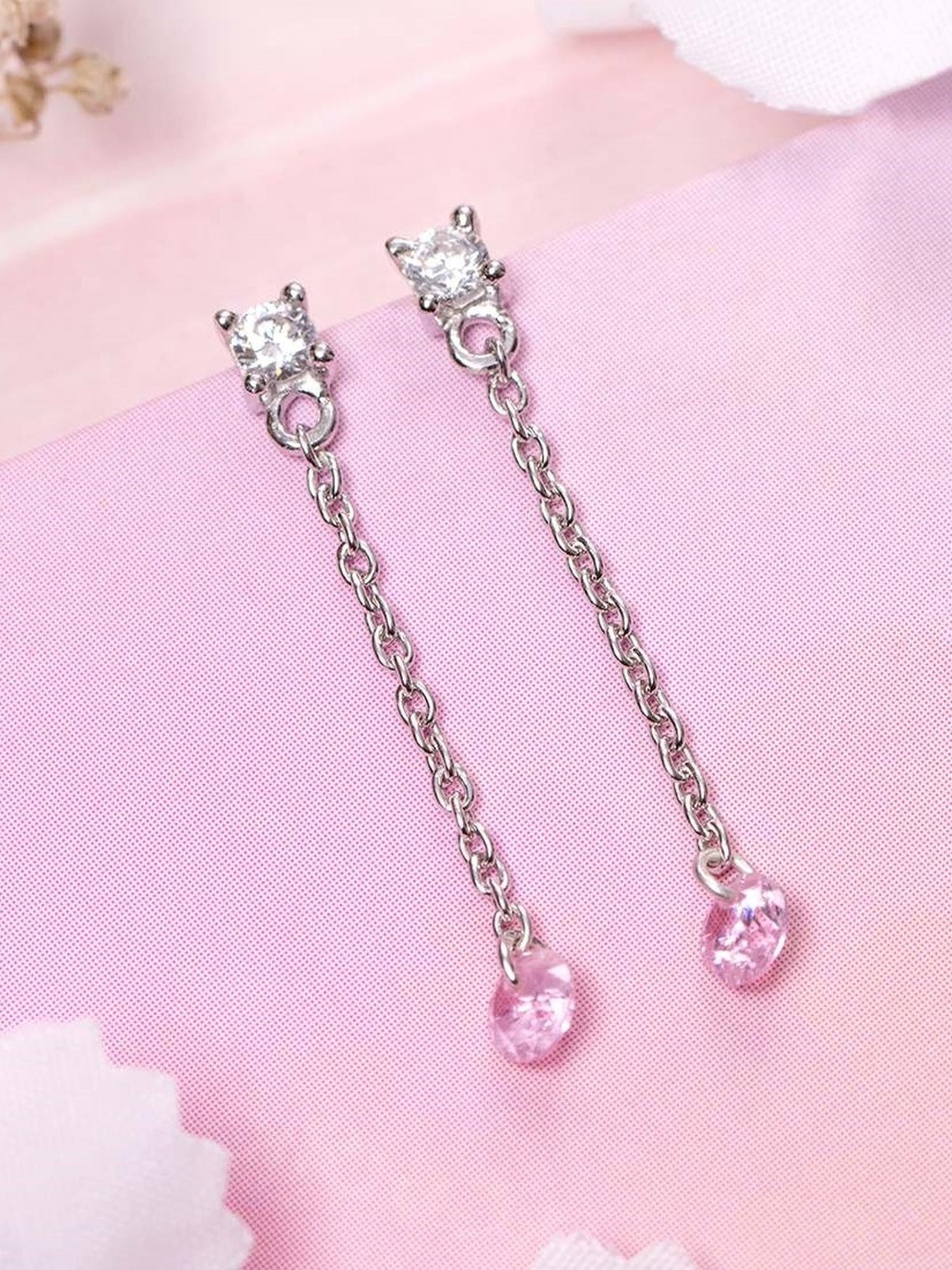 Zavya 92.5 Sterling Silver Whispering Crystals Drop Earrings for Women