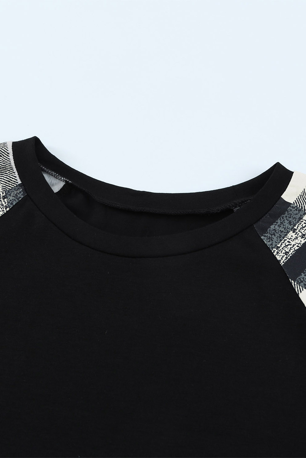 Blank Sweatshirt - Monochrome Plaid Long Sleeves Black Pullover Top Customized