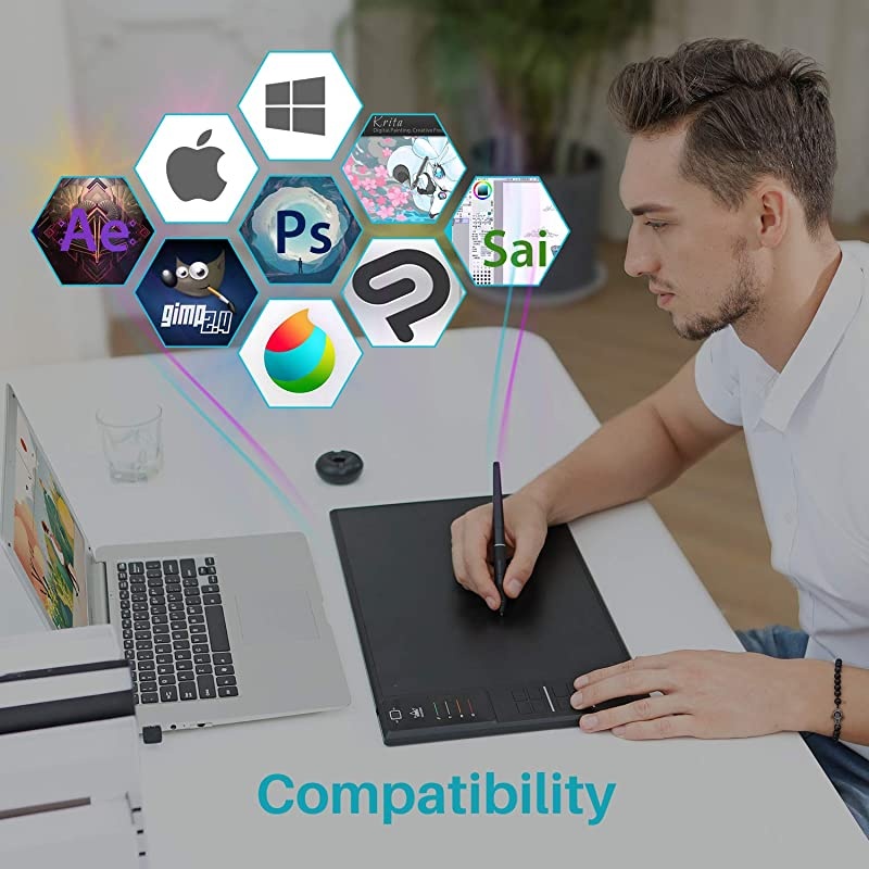 Inspiroy WH1409 V2 Wireless Digital Graphic Drawing Tablet Tilt Function Battery-Free Stylus with 12 Press Keys and 20 Pen Nibs