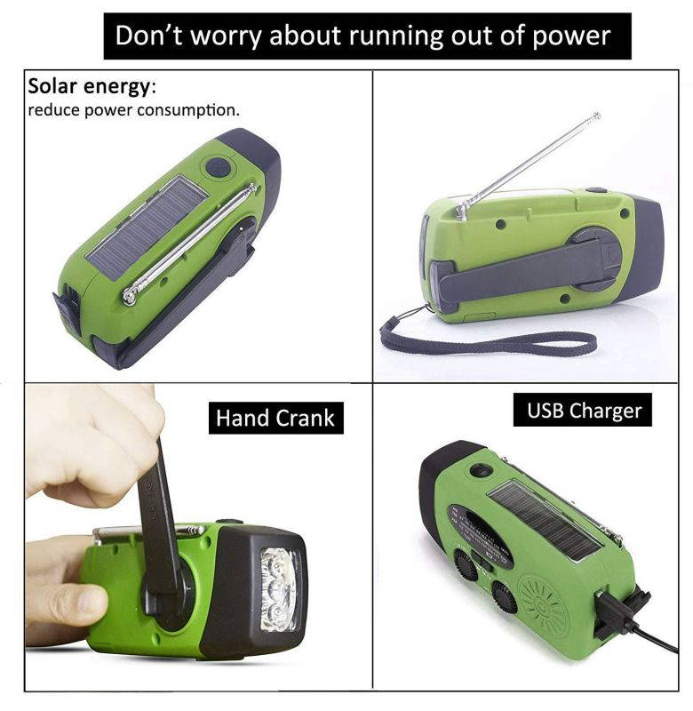 Hurricane Radio Weather Station,Waterproof,Emergency Radio with Hand Crank, Solar Powered,1200mAh FM/AM/NOAA, Cellphone Charger,Potable,Flashlight,Survival kit,Green,Greeous
