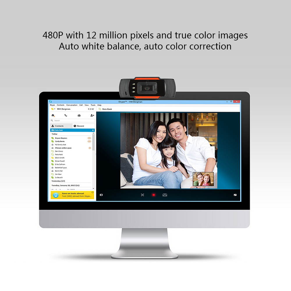 Web Cam with Microphone USB 12 Megapixel 480P Web Camera with Light for Computer Laptop