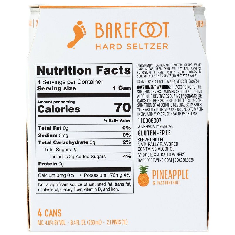 Barefoot Pineapple Wine-Based Hard Seltzer - 4pk/250ml Cans