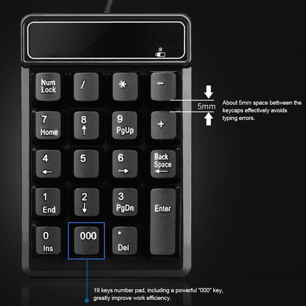 USB Wired Numeric Keypad Mechanical Feel Number Pad Keyboard 19 Keys Water-proof for Laptop Desktop PC Notebook
