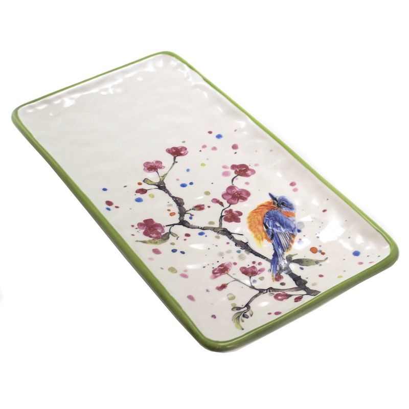 Tabletop 6.25" Bird And Cherry Blossom Platter Blue Bird Springtime Boston International  -  Serving Platters