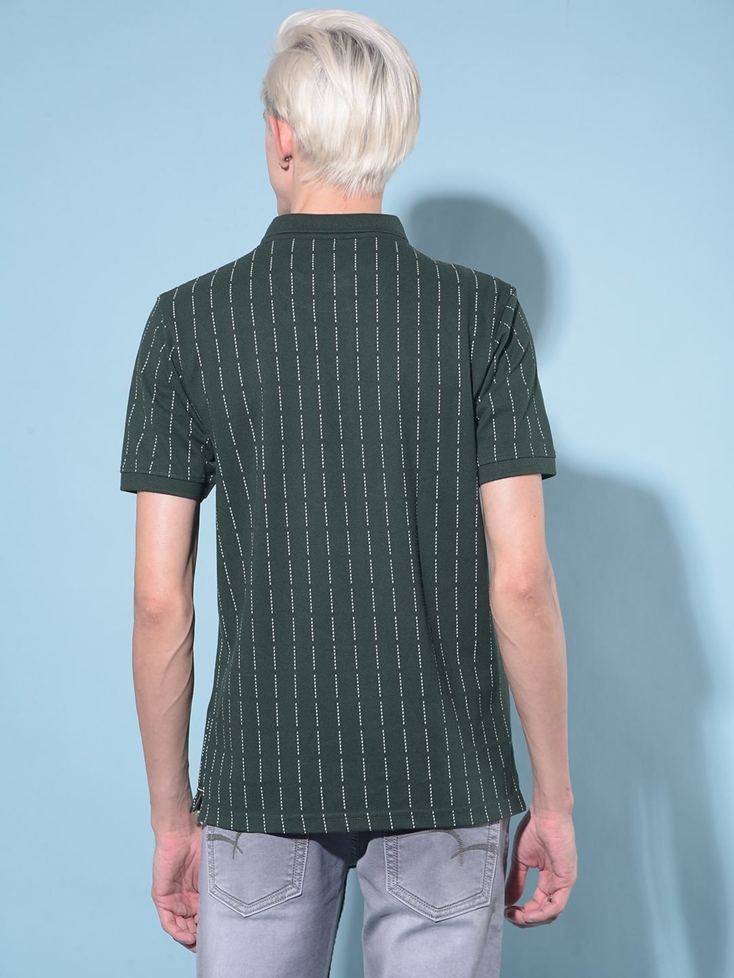 Crimsoune Club Green  Slim Fit Striped Polo T-Shirt