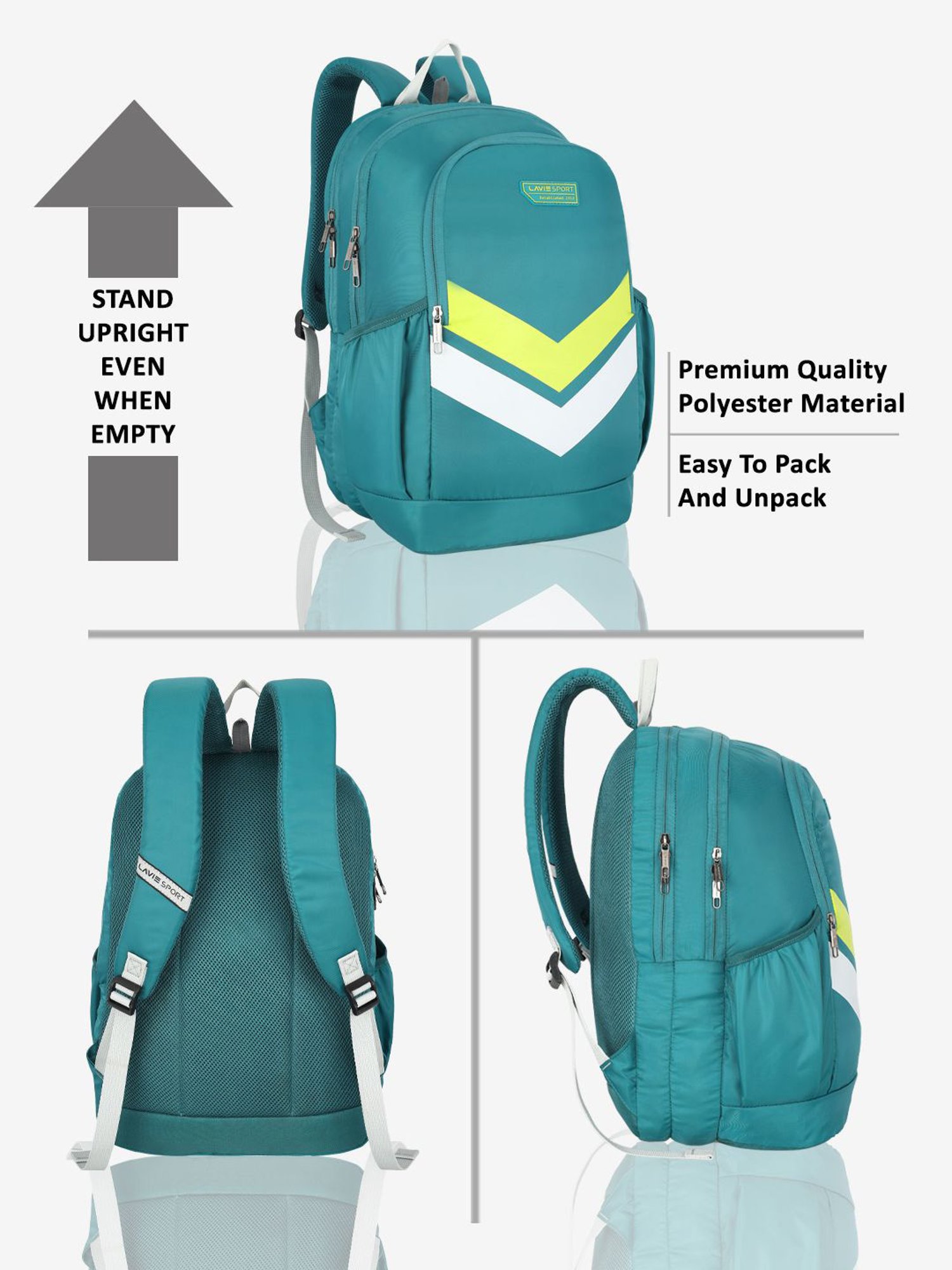 Lavie Sport Chevron 33L College Laptop Backpack with Rain cover For Boys & Girls|Men & Women (Teal)