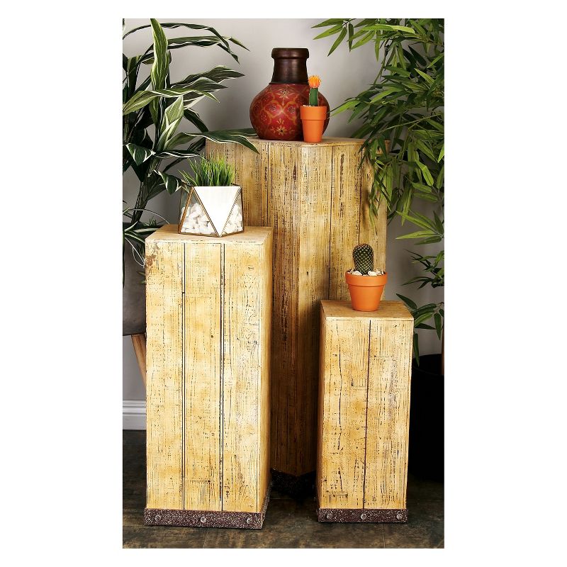 Wood (Set of 3) Square Pedestal Accent Tables Natural - Olivia & May