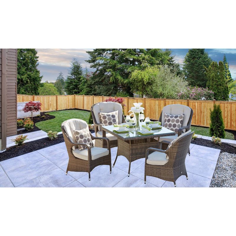 Malachi 5pc Patio Wicker Glass Top Dining Set - Direct Wicker