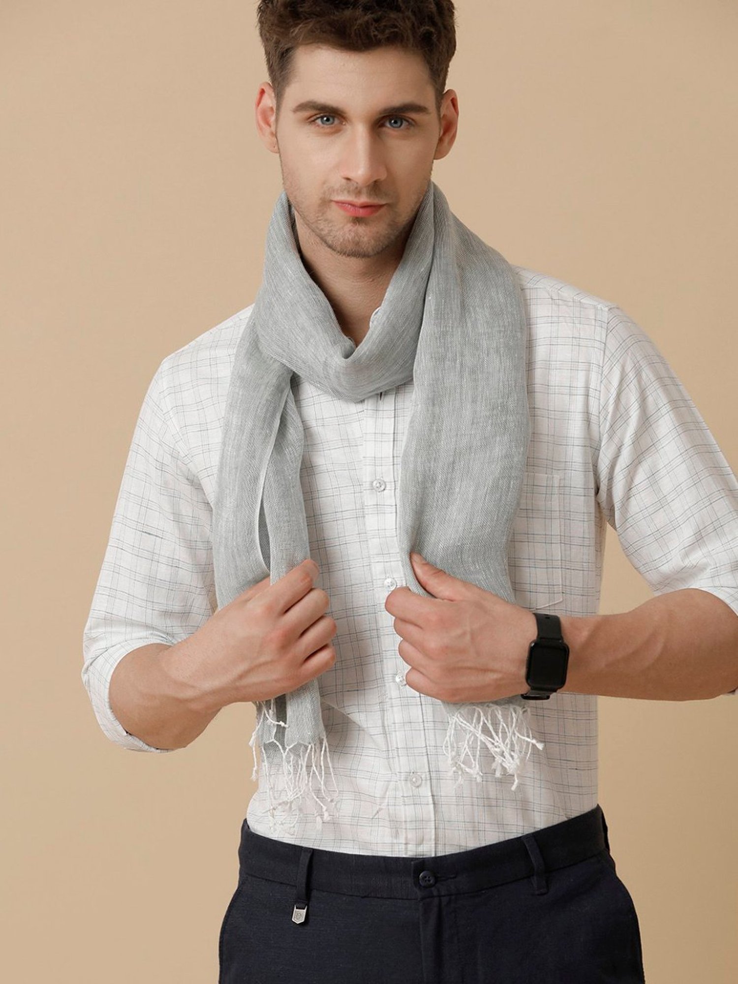 Linen Club Grey Solid Stole