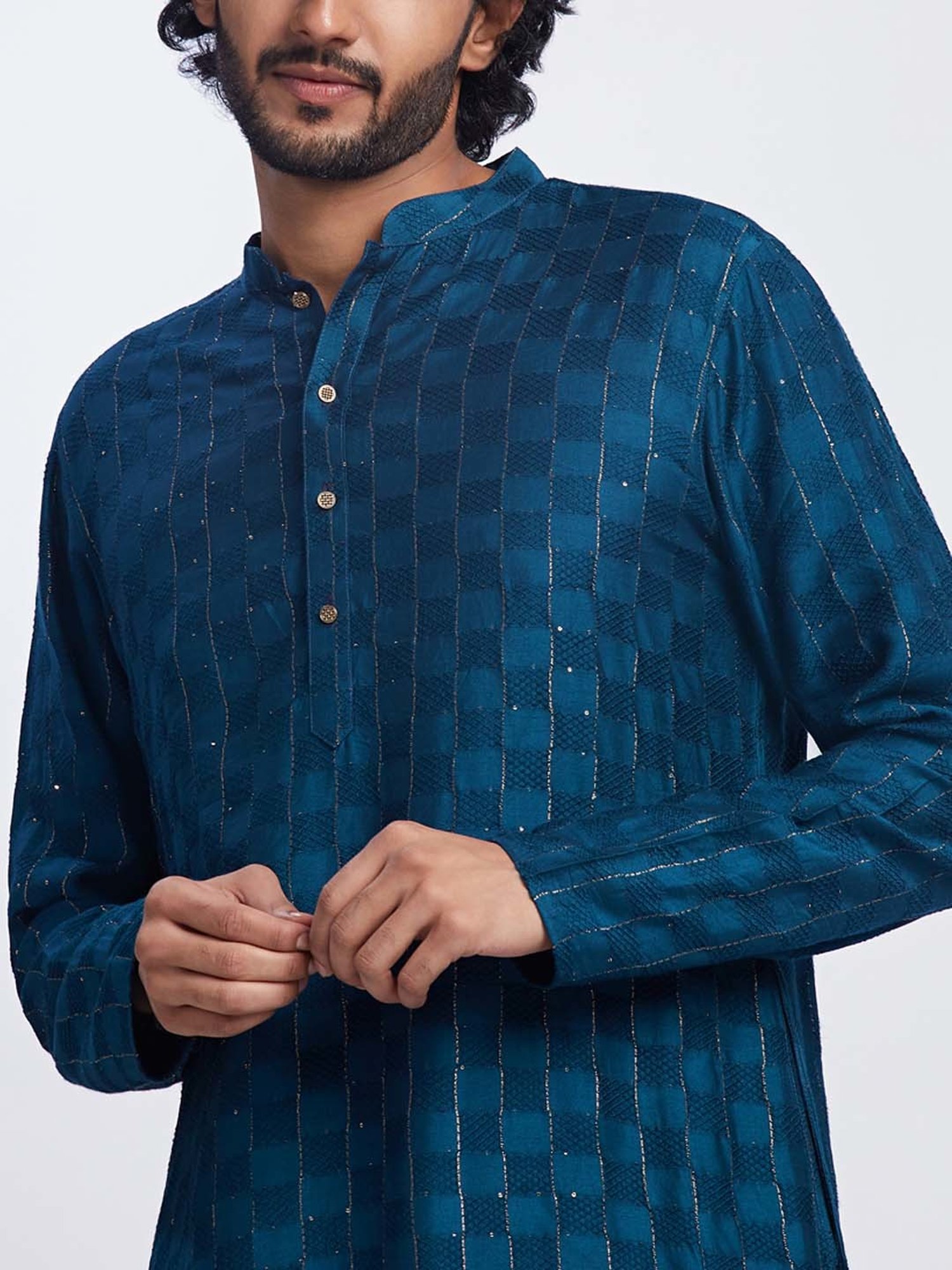 KISAH Teal & Beige Regular Fit Embellished Kurta & Churidar Set