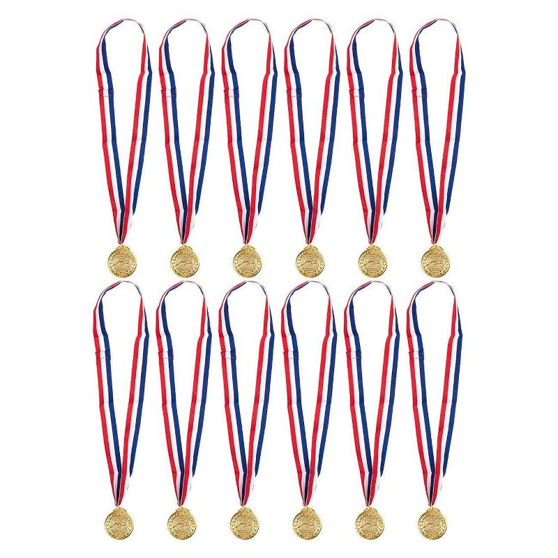Juvale 12-Pack Gold Metal Medals Swimmer Winner Awards for Swimming Games, 2" with 30" Ribbon