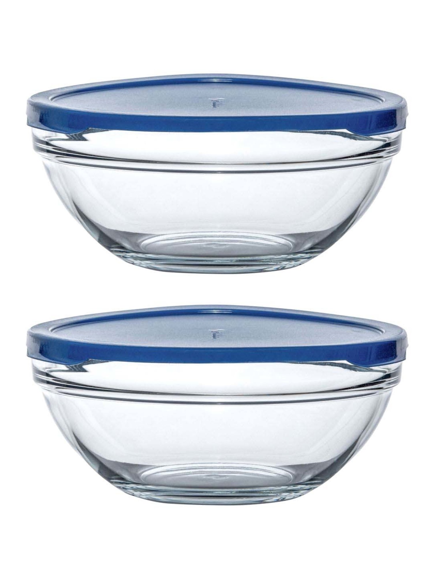 Pasabahce Tempered Transparent & Blue Glass Mixing Bowl With Lid (1.7 L) - Set of 2