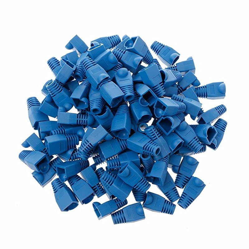 100pcs RJ45 Cat6 Cat5E Ethernet Cable Snagless End Boots Cap Connector Cover Modular Blue