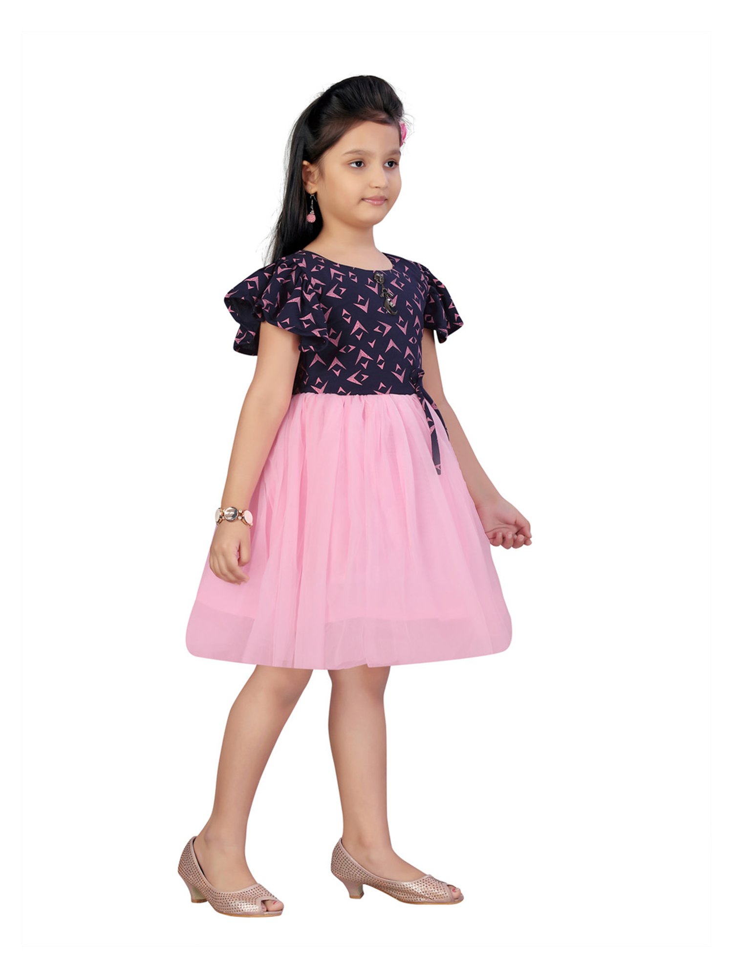 Aarika Kids Navy & Pink Printed Dress