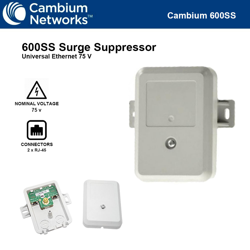 Cambium 600SS Surge Suppressor Universal Ethernet 75 V compatible with all Cambium PMP models, RoHS compliant