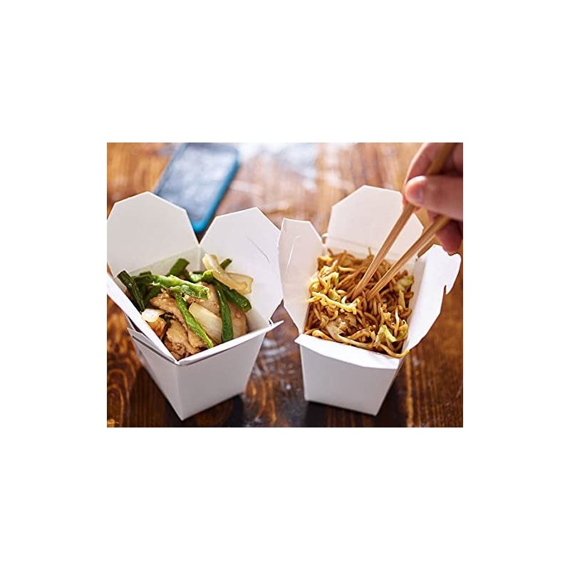 Pack] 16 oz 4 x 3" Wire Handle Rectangle Paper Take Out Food Containers, Plain White Half Quart Chinese Asian to Go Boxes