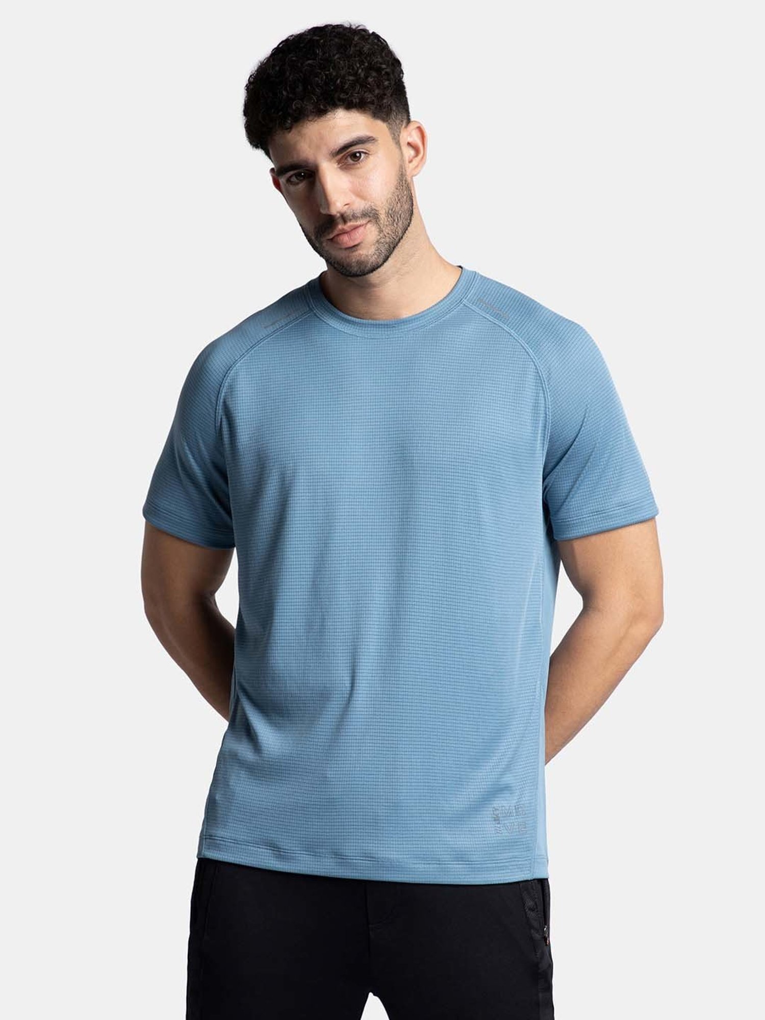 Jockey Provincial Blue Regular Fit Self Design Sports T-Shirt