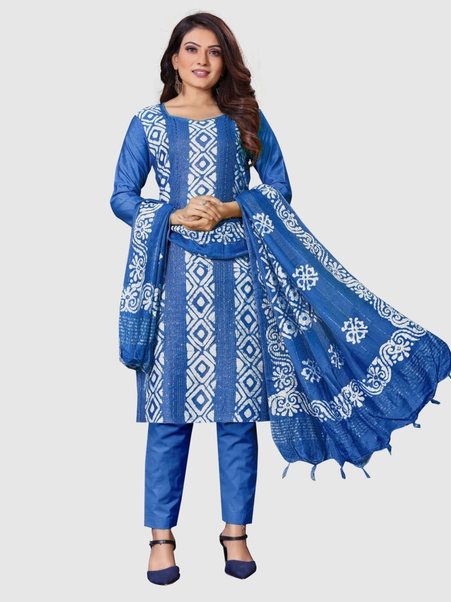 APNISHA Blue Embroidered Unstitched Dress Material