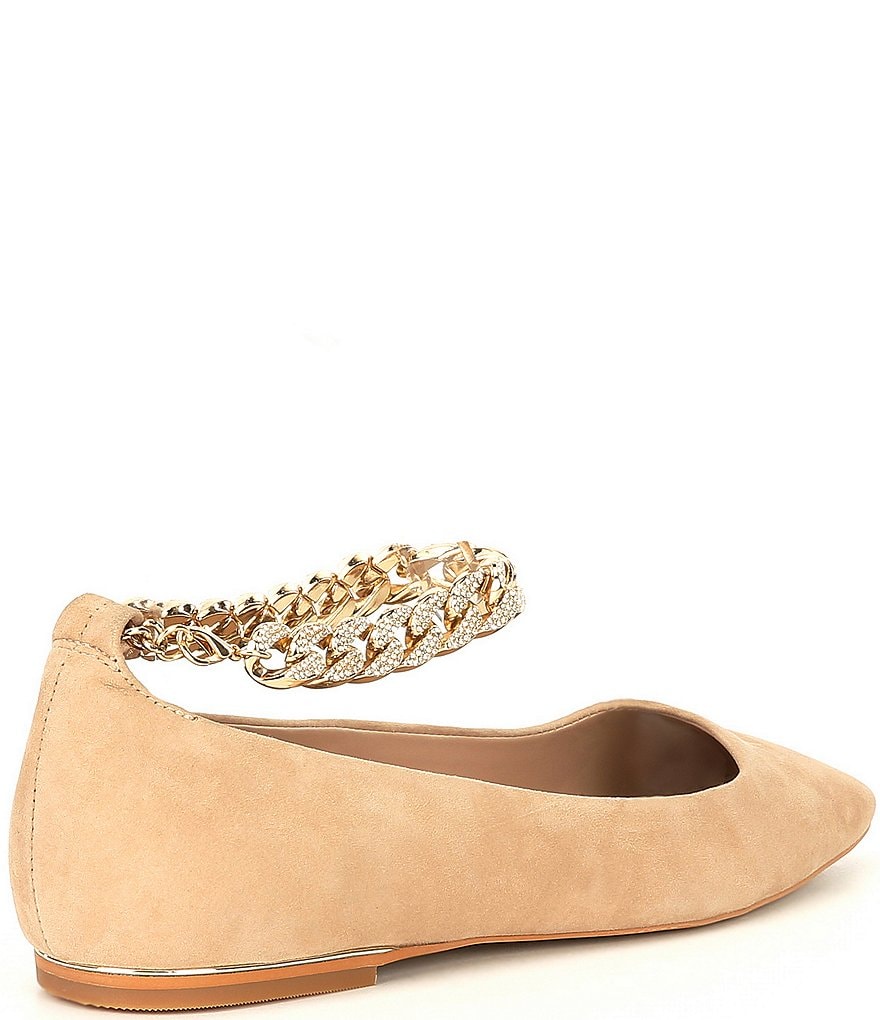 KARL LAGERFELD PARIS Zanna Suede Rhinestone Embellished Ankle Strap Flats