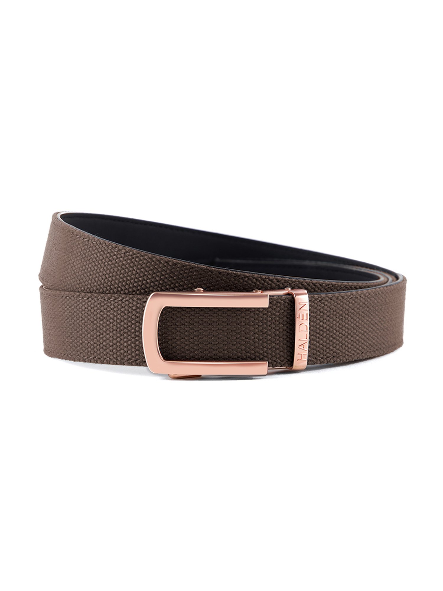 Halden Brown Woven Casual Belt With Classic Rose Gold Buckle