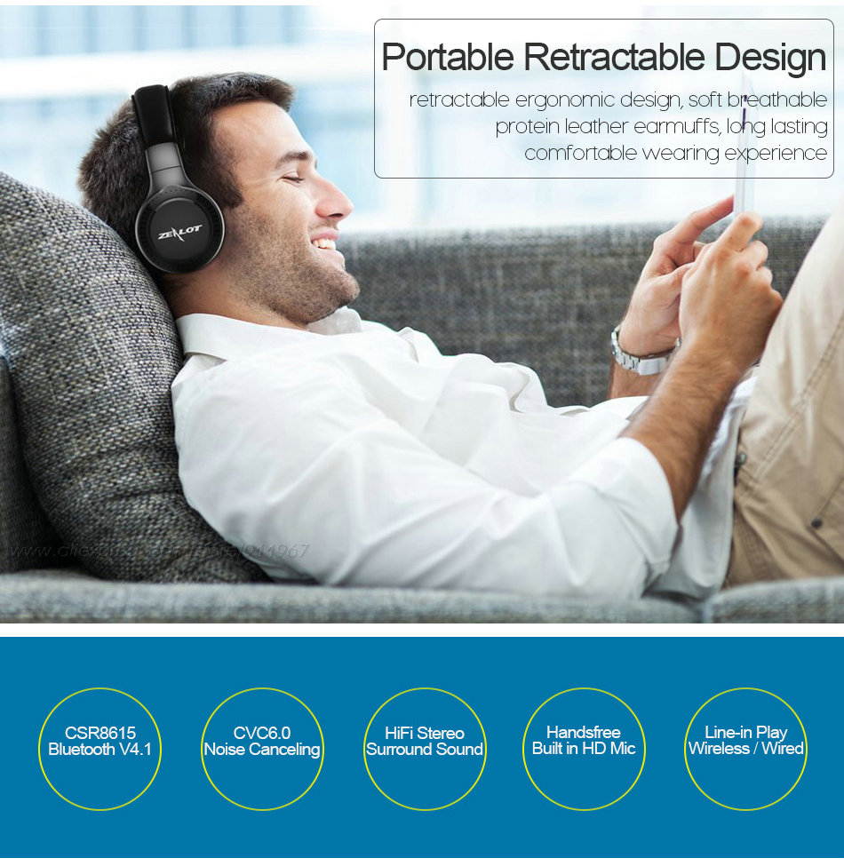 HaiBlue HiFi Stereo Bluetooth 4.1 Headphone Wireless Headset Super Bass Over Ear Handsfree With Microphone