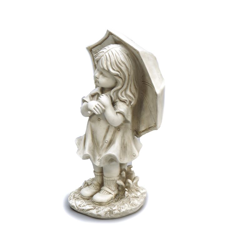 Lakeside Stone Little Girl Garden Statue with Solar Lighted Umbrella