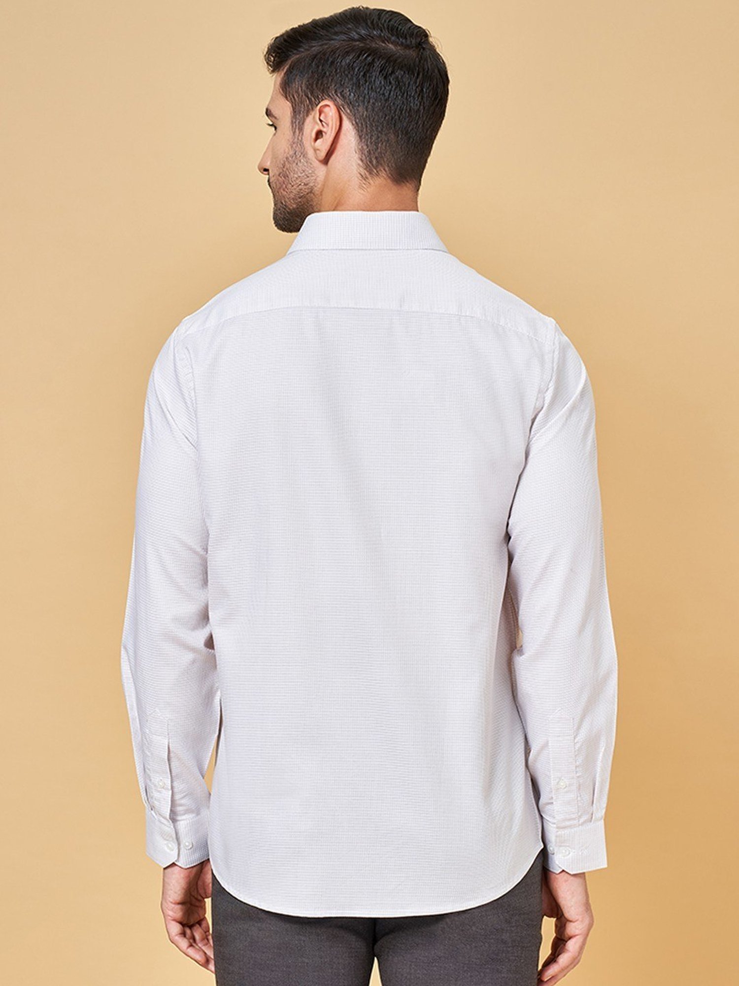 Peregrine by Pantaloons White Cotton Regular Fit Texture Shirt