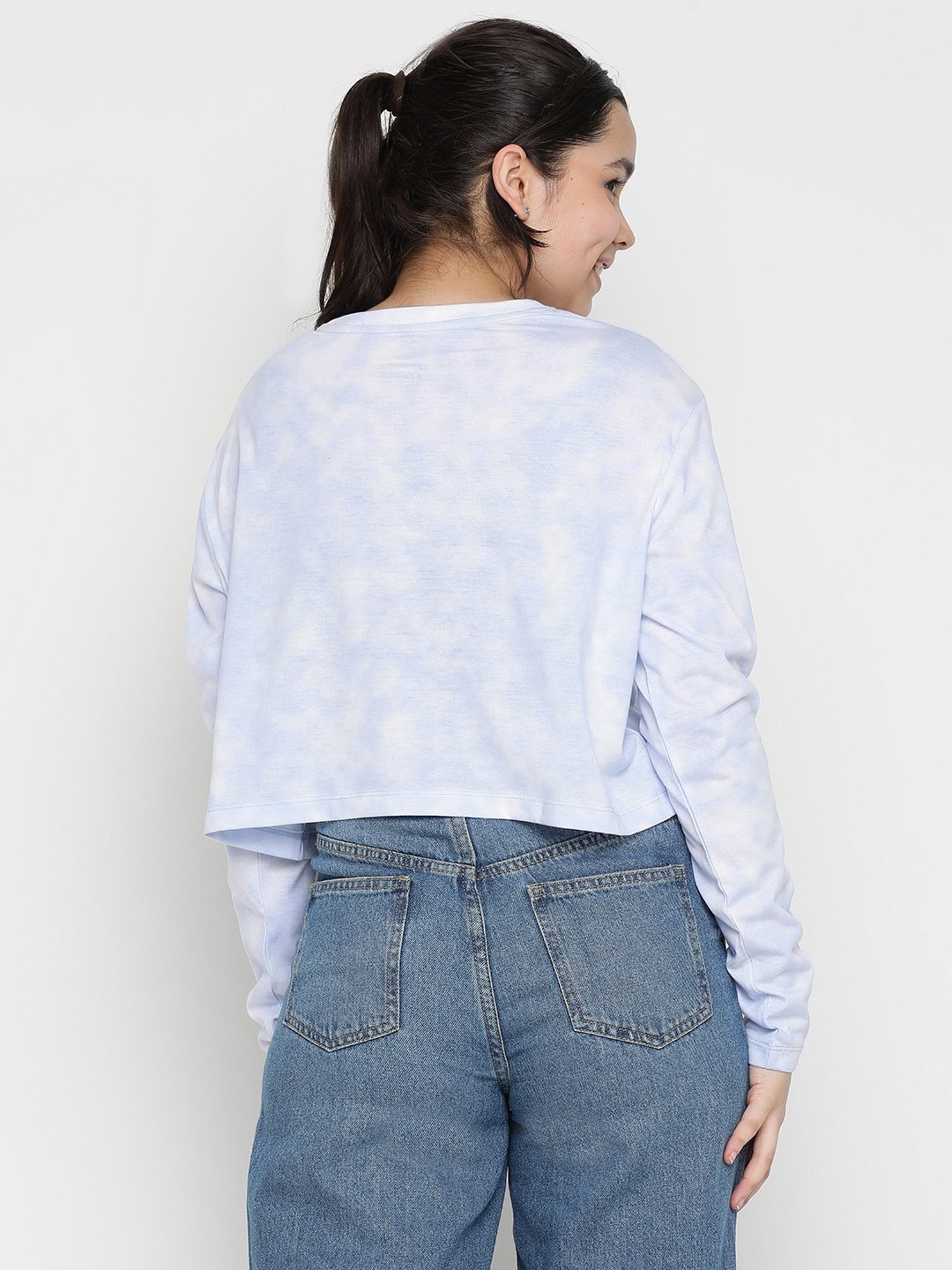 Lil Tomatoes Kids Blue & White Graphic Print Full Sleeves Crop Top