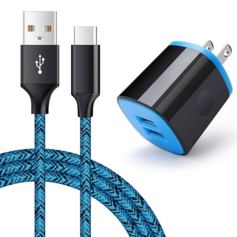 USB Type C Charger Compatible for Moto Z3 PlayG6G6 PlusG7G8 Play PowerZ4Z2 ForceZ2 PlayX4ZZ DroidZ Force Droid 2 Port USB Adapter Wall Charger with 6FT USB C Fast Charging Cable Cord