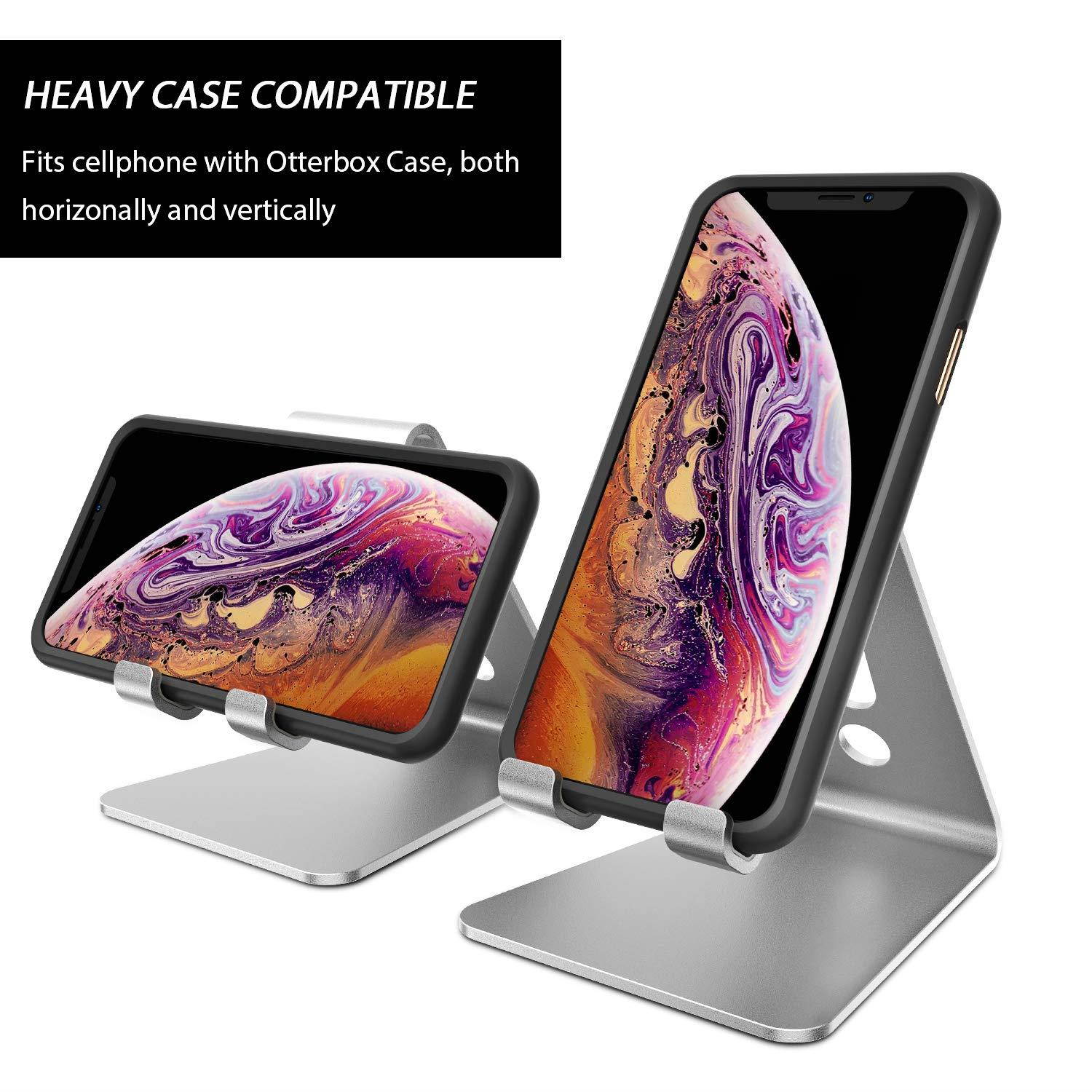 OMOTON [2 Pack] Cell Phone Stand Phone Holder for Desk, Desktop Cell Phone Stand Compatible for All iPhone and Android Smartphone, Silver