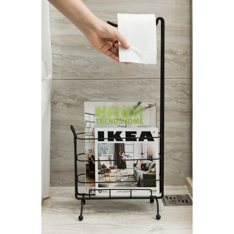 Basicwise Metal Toilet Paper Holder with Magazine Rack