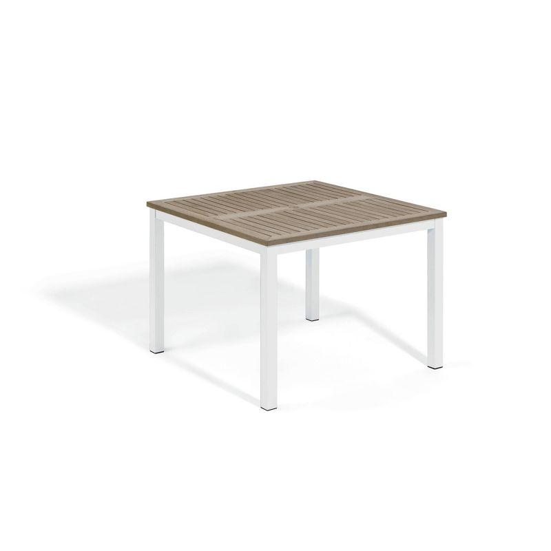 Travira 39" Square Patio Table with Vintage Tekwood Top & Chalk Powder-Coated Aluminum Frame - Oxford Garden