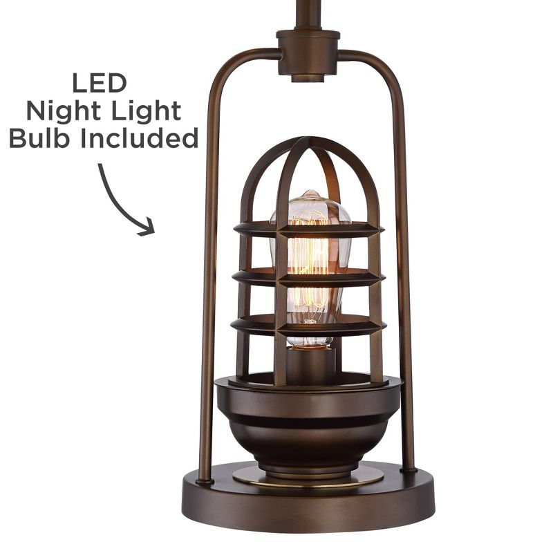 Possini Euro Design Industrial Table Lamp Oil Rubbed Bronze Clear Glass Burlap Tapered Drum Shade for Living Room Bedroom Bedside