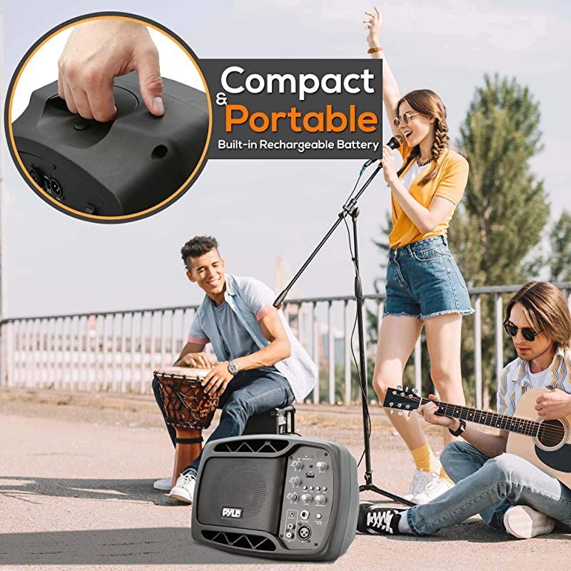 Portable Bluetooth PA Speaker System 2Way Full Range Stereo Sound 120V200W Max Power Output Class D Type Amp 5quot Subwoofer w 16GB USB Flash Support Includes Wired Microphone  PPMNSP52