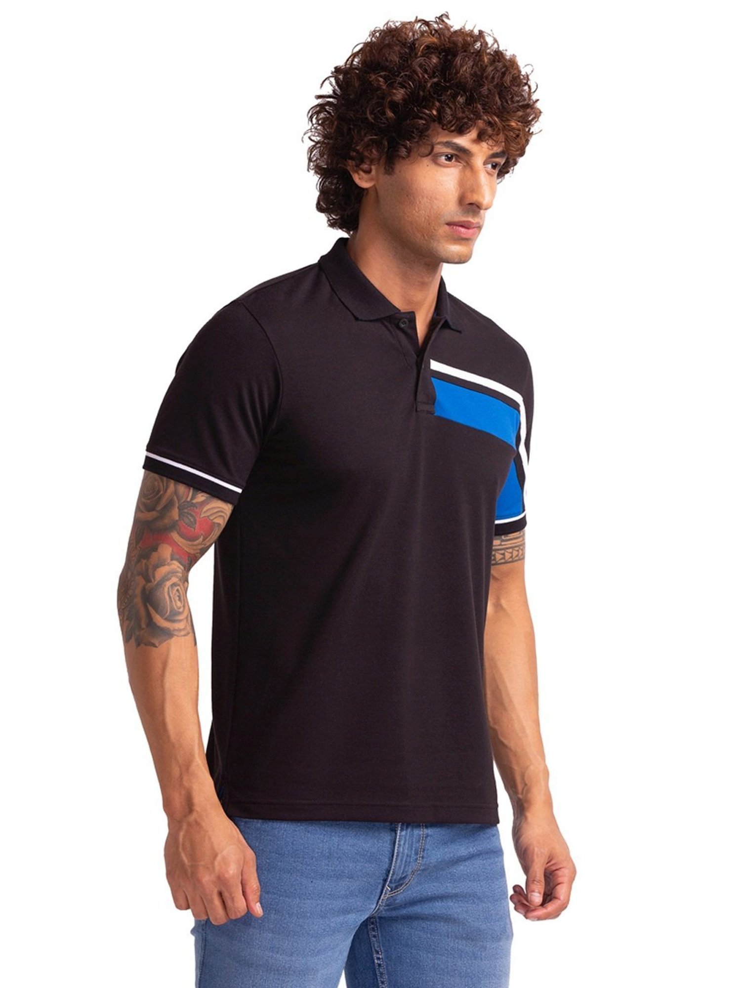 Parx Black Regular Fit Printed Polo T-Shirt