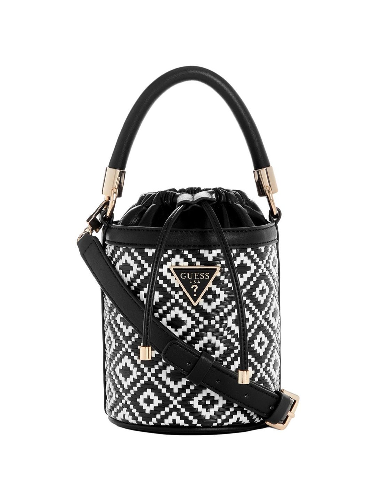 Guess Black & White  Woven Bucket Bag