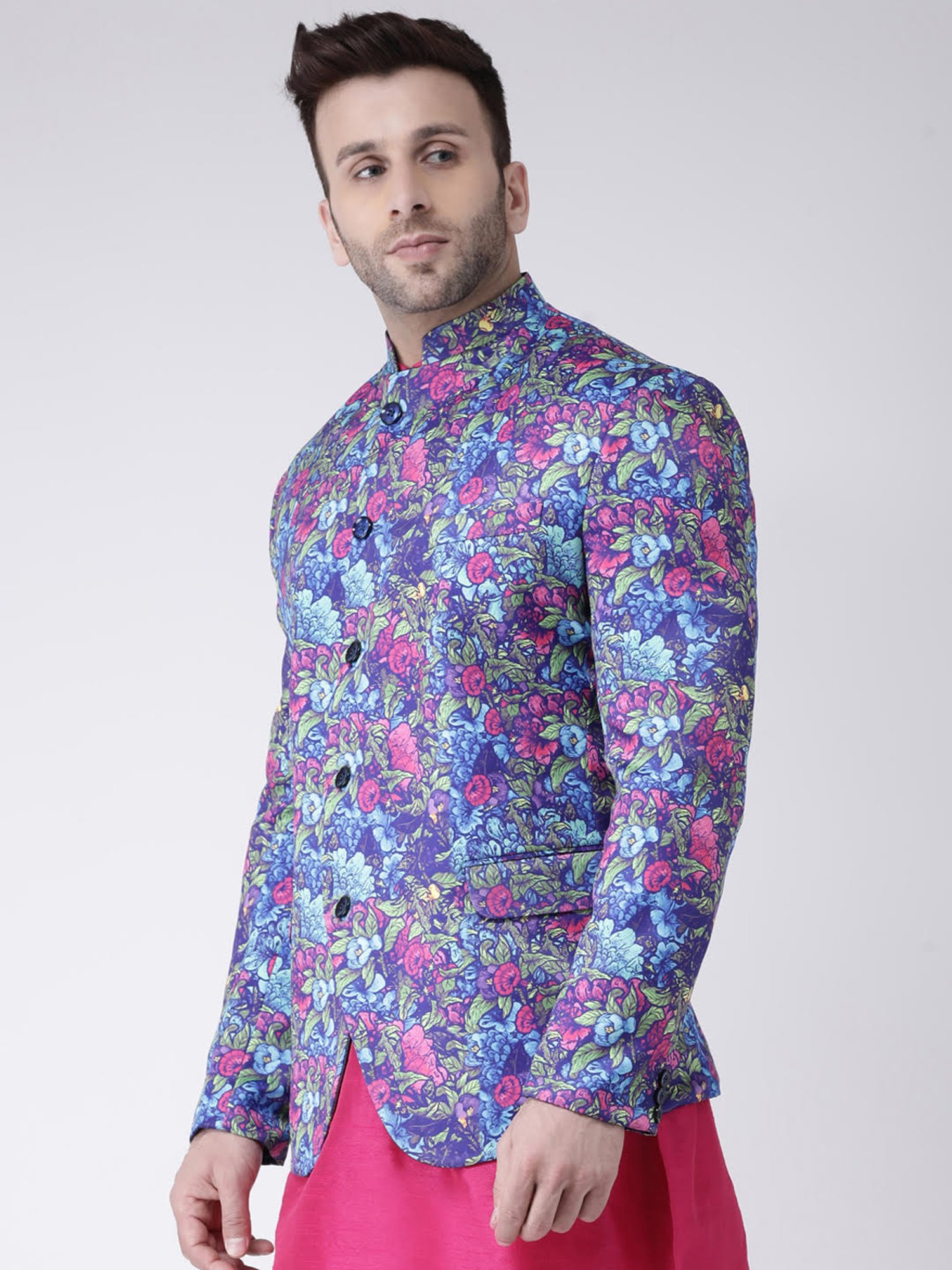 Hangup Plus Multicolor Regular Fit Printed Reversible Ethnic Blazer