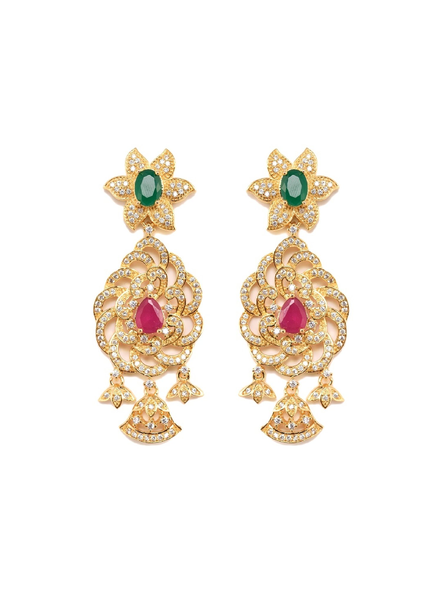 Saraf RS Jewellery Gold Plated MultiColour Stone Studded Pendant Style Neclace and Earring Set