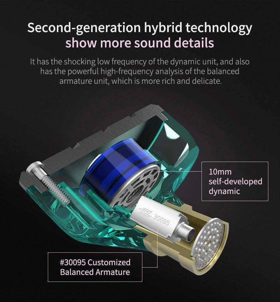 KZ ZSN in Ear Earphone 1BA 1DD Stereo High Fidelity Earphone, KZ Earbuds High Resolution in Ear Monitor Headphone with Detachable 0.75mm 2 pin Cable (Purple, NO Mic)