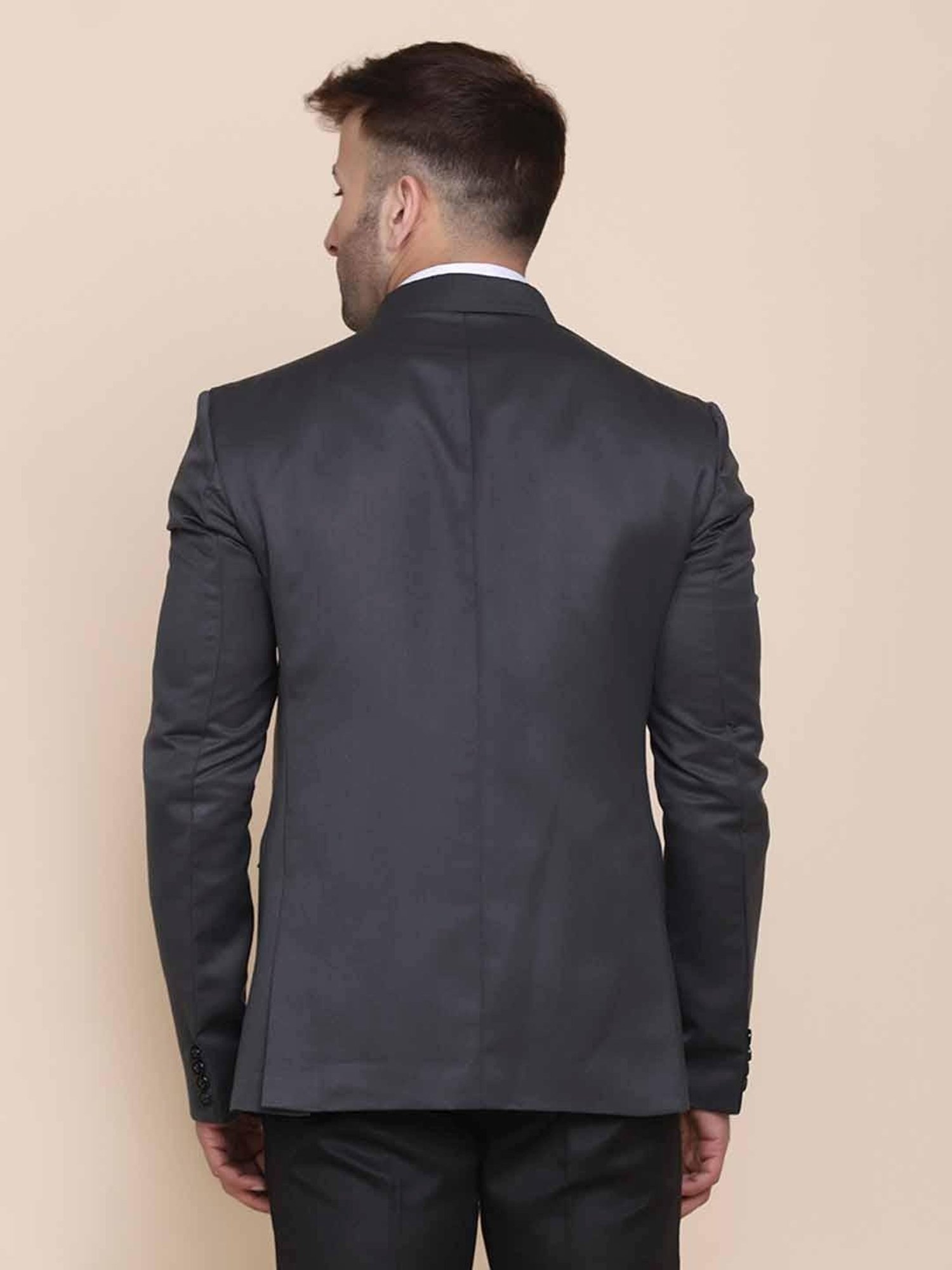 TAHVO Grey Cotton Slim Fit Blazer