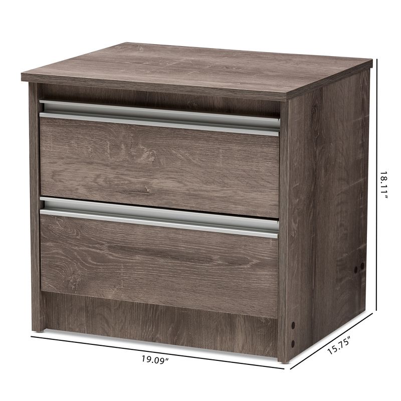 Gallia Modern and Contemporary Oak Finished 2 Drawer Nightstand Brown - Baxton Studio