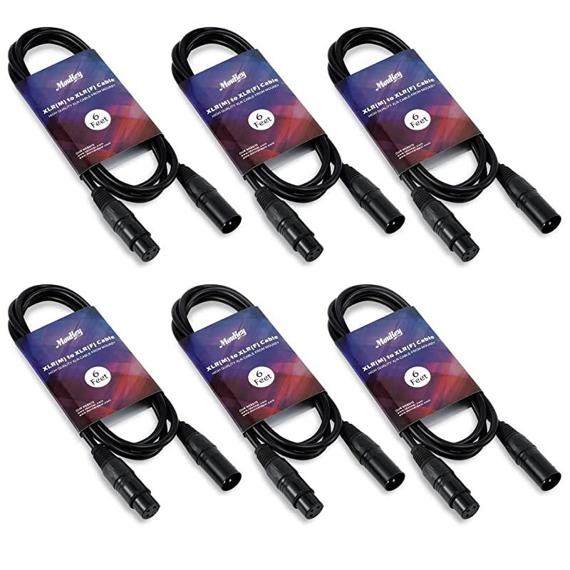 6 Feet XLR Cable 6ft Microphone Cable Male to Female XLR Patch Cables Mic Cord for Audio Pack of 6, Black