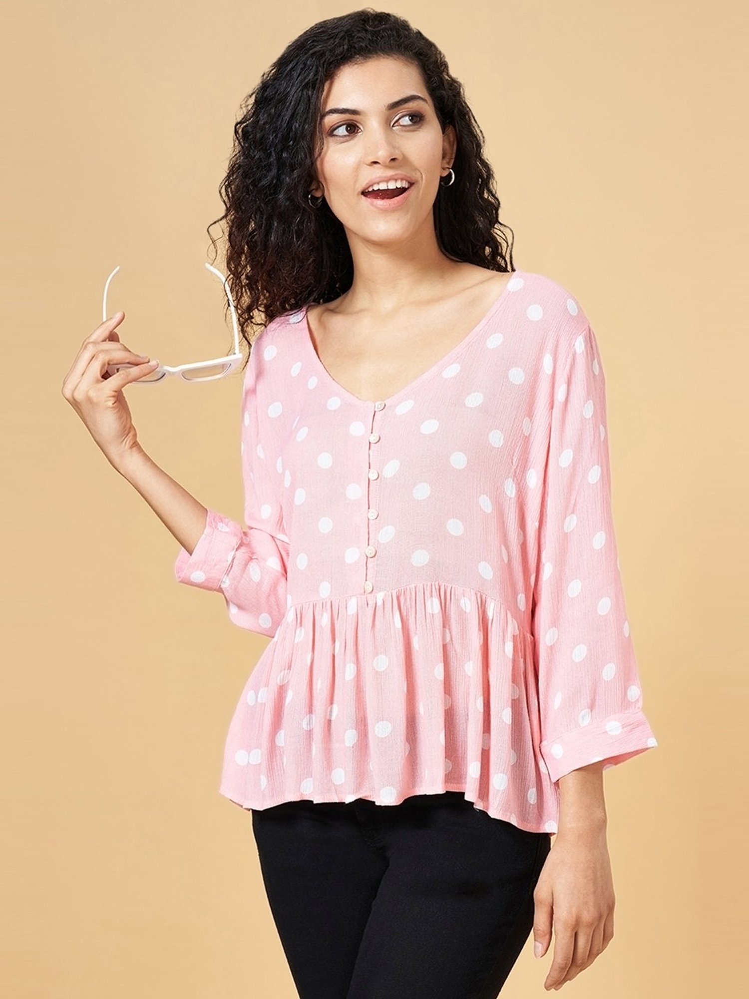 YU by Pantaloons Pink Polka Dots Top