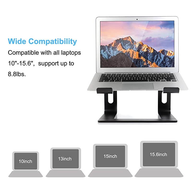 Aluminum Laptop Stand Ergonomic Detachable Laptop Holder Riser Compatible with MacBook Air ProDell XPSHPLenovo up to 156 inches Black