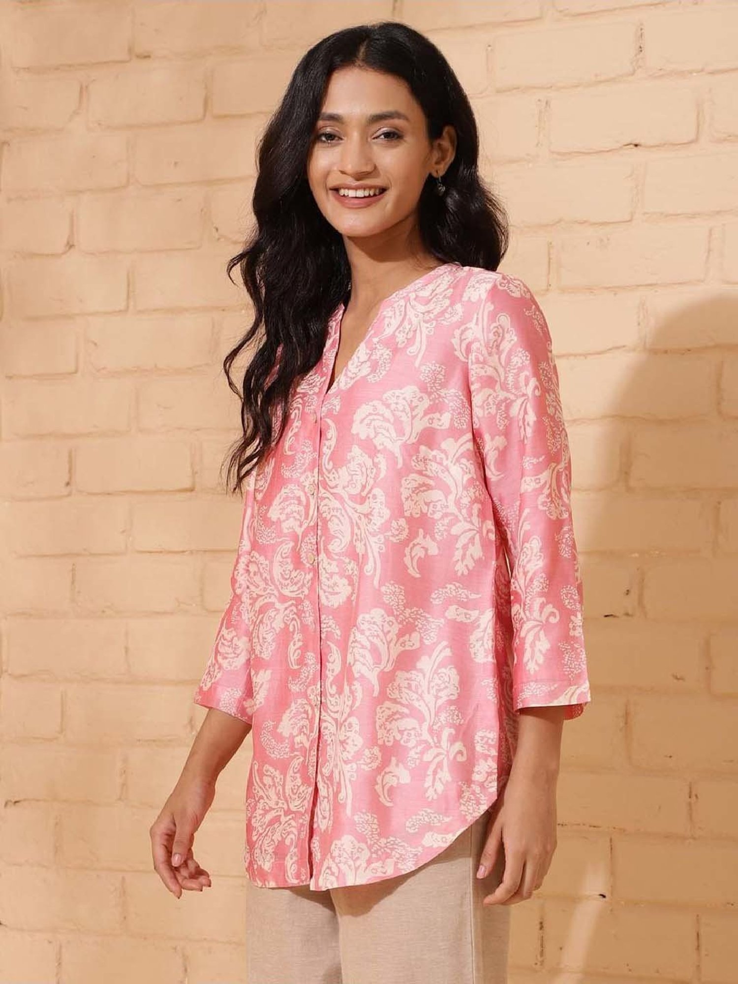 Fabindia Pink Printed Top