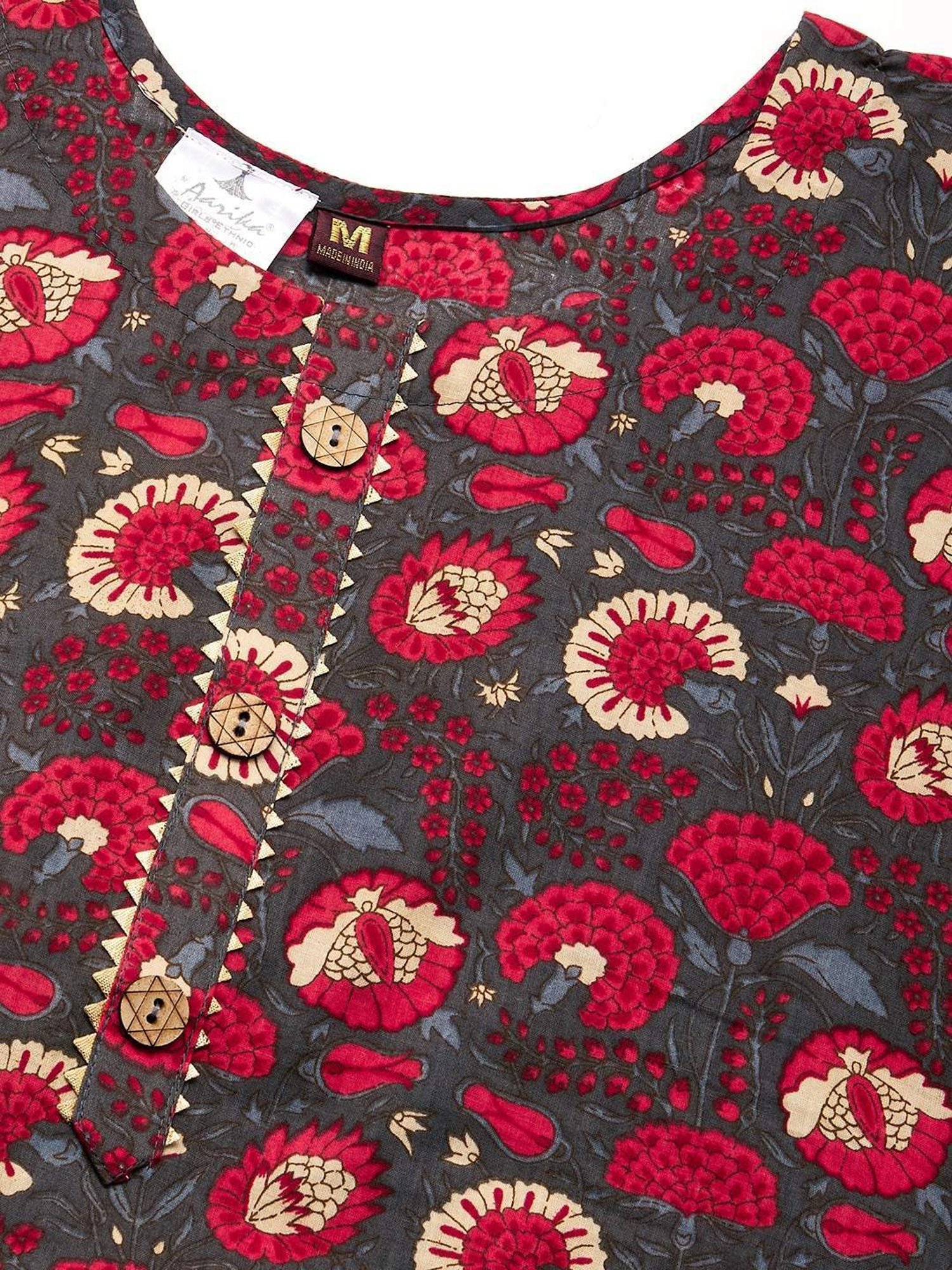 Aarika Grey Cotton Floral Print Straight Kurta