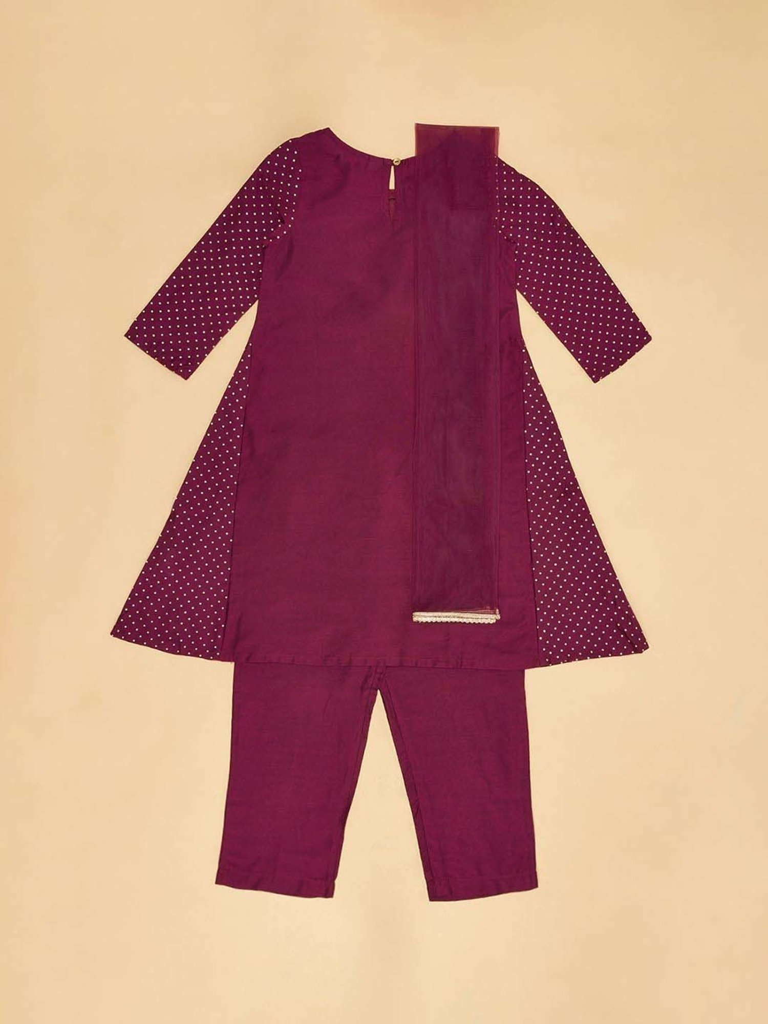 Akkriti by Pantaloons Kids Wine Embroidered Kurta Set