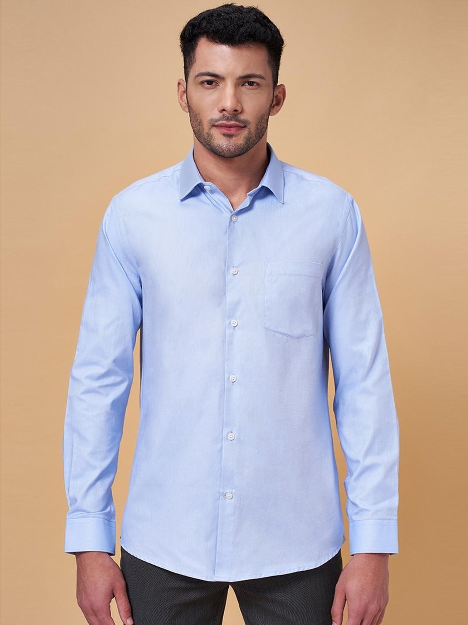 Peregrine by Pantaloons Light Blue Cotton Slim Fit Shirt
